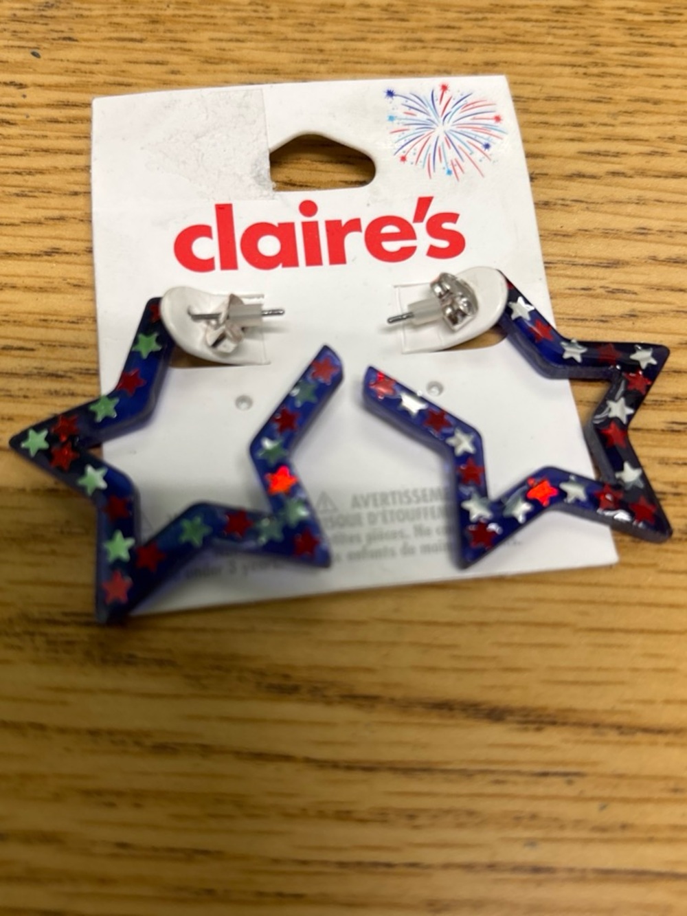 Claire's Navy Star Hoop Earrings with Red, White & Green Stars